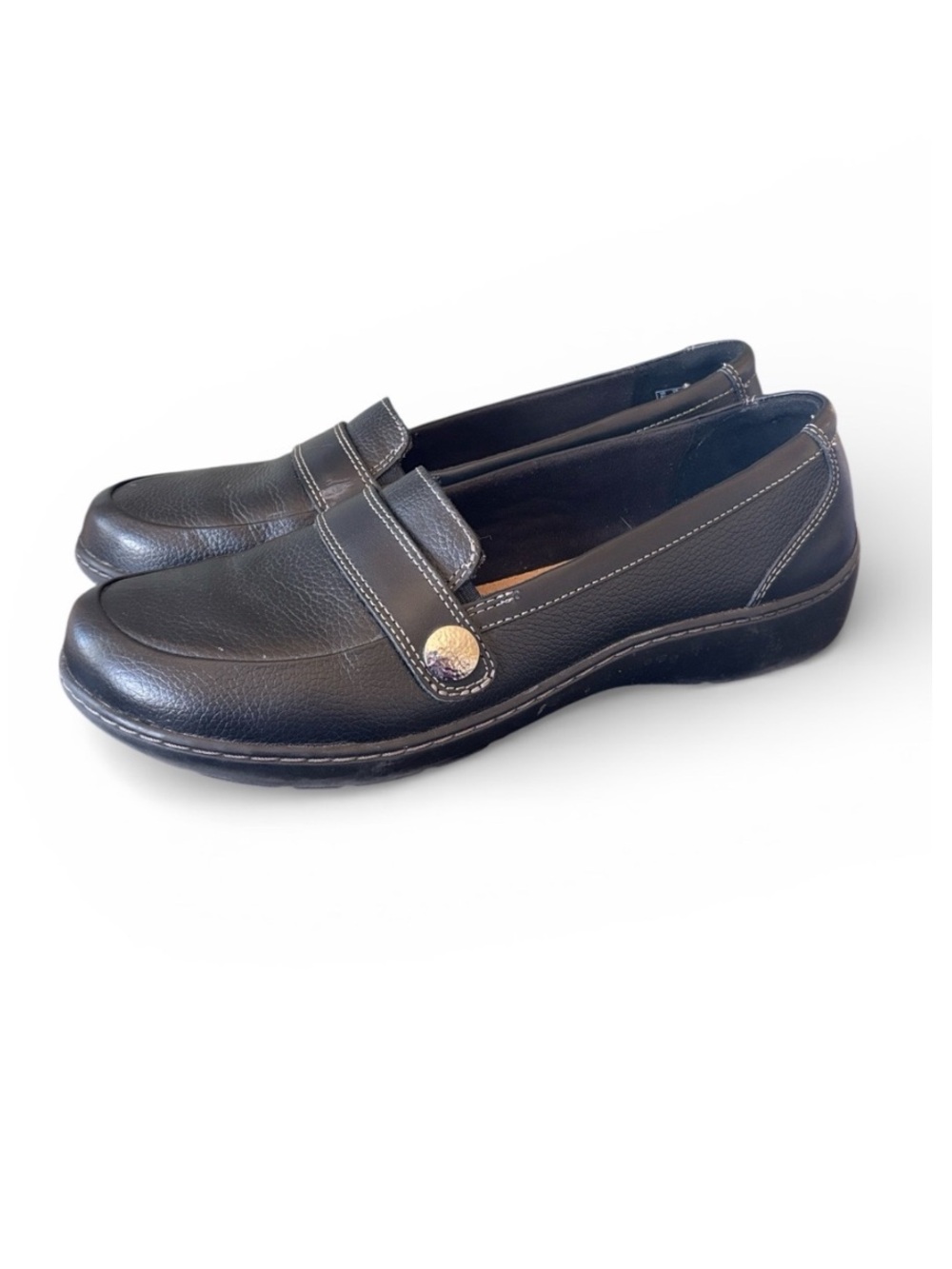 Clarks Cora Daisy Black Leather‎ Slip On Loafer Size 11